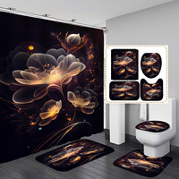 Ensemble de rideaux de douche 4 pièces de luxe, écologiques, design personnalisé, antibactériens, imprimé floral, tapis de bain moderne en polyester pour la maison et l'hôtel