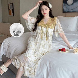 Ensemble de pyjama d'été de haute qualité pour femmes, <span class=keywords><strong>jolie</strong></span> robe de nuit, pantalon de pyjama, <span class=keywords><strong>nuisette</strong></span> avec dentelle pour femmes - Product Image 6