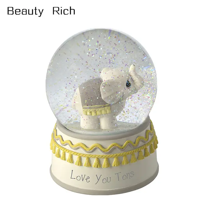 Resin/Glass Love You Tons Elephant Musical Snow Globe, Gray Chevron