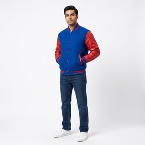Wholesale Buttons Front Men Color Blocked <b>Long</b> Sleeve Custom Logo <b>Leather</b> Letterman Design Varsity Baseball Bomber <b>Jacket</b> - Product Image 1