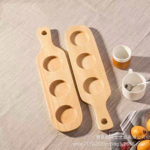 Bamboo Wood <b>Beer</b> Tasting Tray With Handle 3 Cup Capacity Serving Rack For Residential Use - Product Image 2