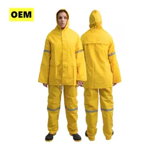 industrial rain suit safety rain jacket and pants pvc polyester yellow heavy duty waterproof rain coat for women