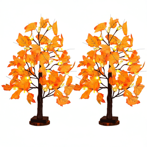 2 Pack 24 Inch Battery Operated Artificial Maple Tree With 48 Led <b>Lights</b> <b>Timer</b> Fall Thanksgiving Holiday Decorations - Product Image 1