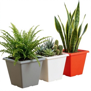 Square PP <b>Plastic</b> Plant Pot Large Decorative Flower <b>Planter</b> with Bottom Drainage Holes UV Resistant Lightweight Small Size - Product Image 1