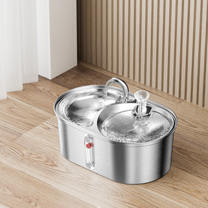 Double <strong>Bowl</strong> Design Food Grade 304 Stainless Steel Eco-friendly Pet Water Bottles Dispenser and Food <strong>Bowl</strong> for Cat <strong>Dog</strong> Indoor Use - Product Image 1