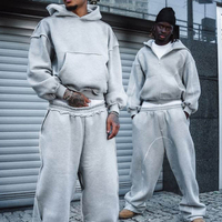 Ensemble de survêtements et de sweats à capuche personnalisés OEM, ensemble de jogging ample, survêtement gris surdimensionné pour homme, fabricant de vêtements de sport streetwear