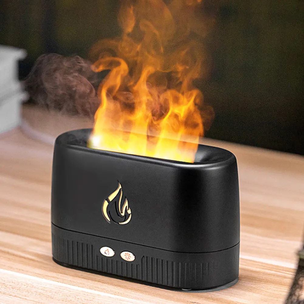 200ml USB Flame Diffuser Humidifier,Electric Ultrasonic Flame Humidifier Essential Oil Aroma Diffusers 3D Effect fire