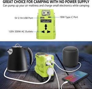QIYUN 200W Portable Plastic Power Source <strong>Inverter</strong> <strong>Generator</strong> 280LM Light USB Type-C Port Compatible <strong>Ryobi</strong> 18V Battery - Product Image 2