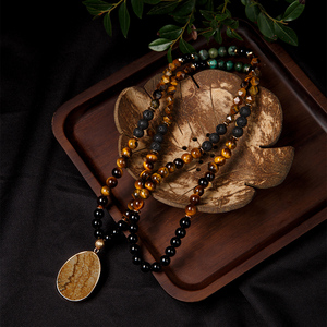 <span class=keywords><strong>Rosario</strong></span> con Perle di Occhio di Tigre 8mm, Ossidiana Nera e Pietra Lavica, Bracciale Religioso Cattolico, Collana con 108 Perle Mala, <span class=keywords><strong>Rosario</strong></span> Musulmano, Perle per Preghiera - Product Image 2