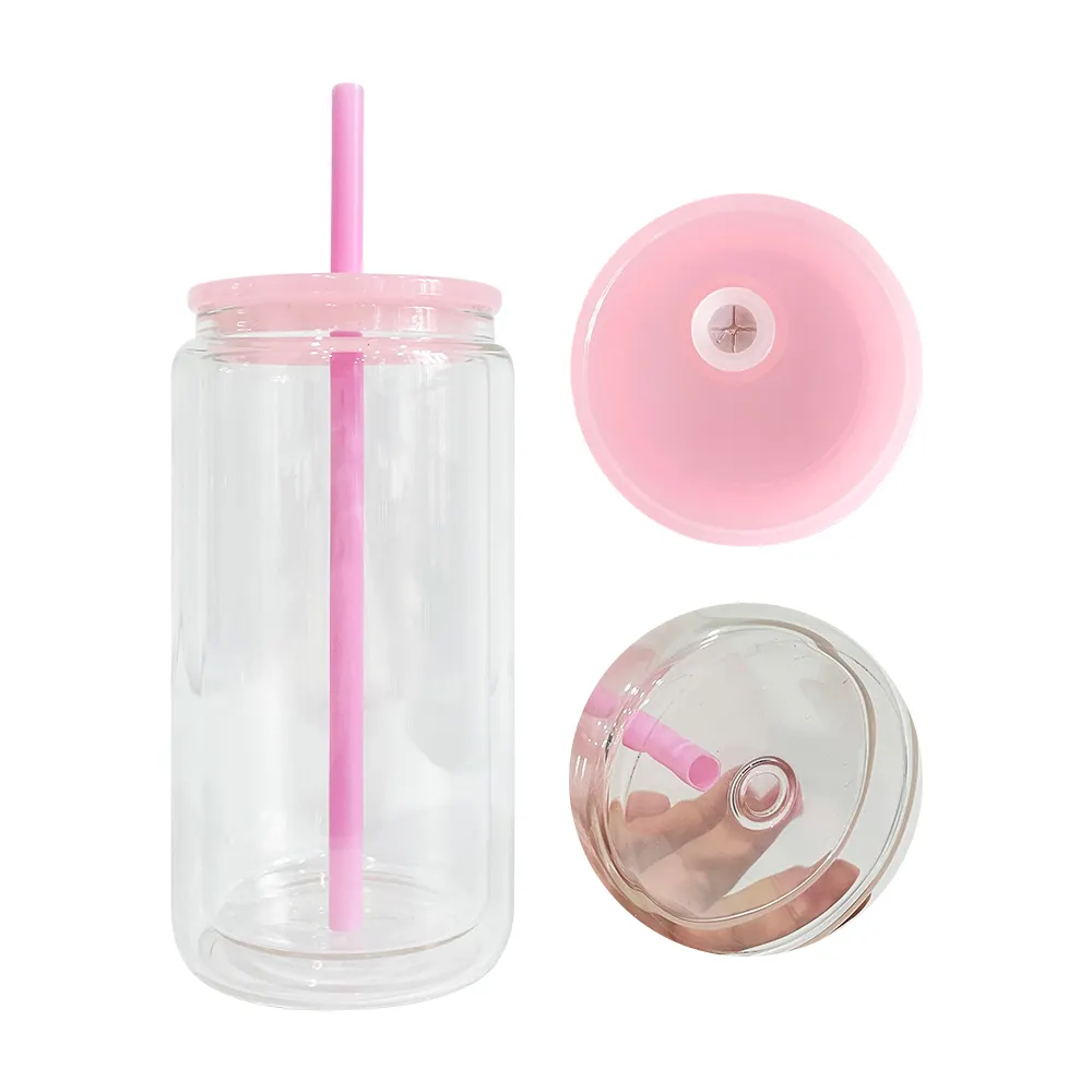 Logo personnalisé 12oz 15oz pré-percé double paroi boule à neige verre noir rose violet rose vif vert couvercle en plastique boule à neige verre