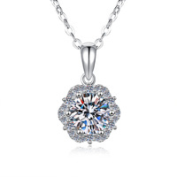 Colar Solitário de Moissanite Redondo 1CT, Cor D, VVS, Banhado a Ródio, Prata Esterlina 925, Luxuoso