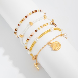 Chaîne de cheville bohème avec pendentif coquillage et perles de riz imitation perle pour femme, style vacances, accessoires de mode, <span class=keywords><strong>bijoux</strong></span> pour dames - Product Image 6