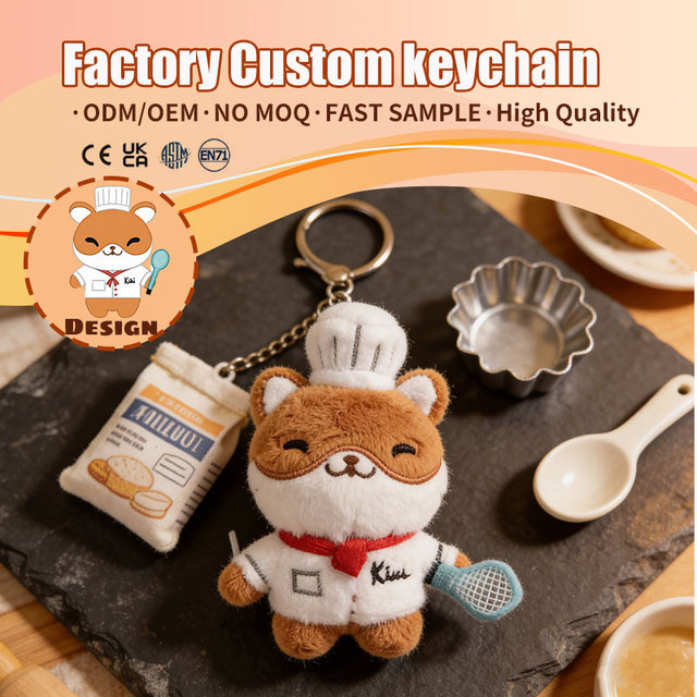 Customized Plush Key Ring OEM Manufacturer 10cm Dessert Shop Bread Bear Doll Small Keychains Charms Plush Toys