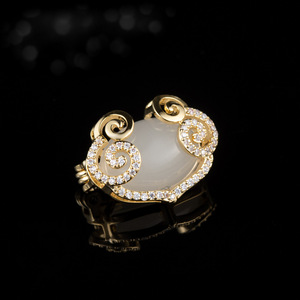 MUYU Chinese Style Auspicious Cloud Ruyi Brooch Zinc Alloy Bezel Setting Party Jewelry - Product Image 2