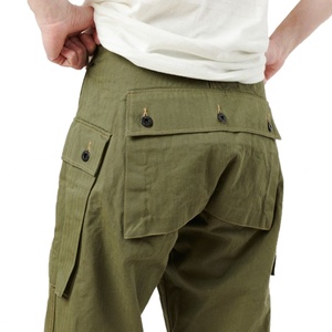 Pantalon cargo taille haute à jambe large avec braguette boutonnée, 100% coton sergé, motif chevrons Marine Corps, vente en gros - Product Image 1
