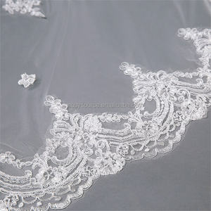 ผ้าคลุมหน้าสำหรับงานแต่งงานยาว2ชั้นลายลูกไม้ขอบดอกไม้ YM59ผ้าคลุมหน้าเจ้าสาวพร้อมหวี - Product Image 4