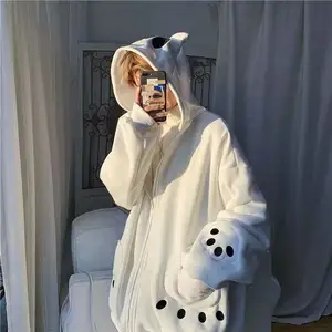 schwarz panda hoodie Suppliers-2022 New Fashion Herbst Thin Velvet Animal Series Reiß verschluss Paar Pullover Cute Panda Sweater Korean Loose Hoodies