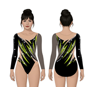 Justaucorps de gymnastique noir avec accents roses et gris et strass Custom Girls Dance Competition Performance Wear