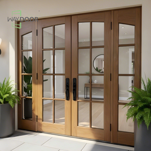 Porte d'entrée moderne en bois <span class=keywords><strong>de</strong></span> chêne et d'acajou avec 2 panneaux latéraux pour entrée <span class=keywords><strong>de</strong></span> maison, inserts en verre, portes extérieures doubles en bois massif - Product Image 3