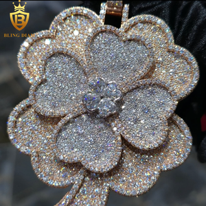 Bijoux Hip Hop Personnalisés, <span class=keywords><strong>Pendentif</strong></span> Rotatif Trèfle à Quatre Feuilles Sertie de Diamants, Argent 925, <span class=keywords><strong>Or</strong></span> Rose, <span class=keywords><strong>Diamant</strong></span> Moissanite VVS, Hommes Femmes - Product Image 5