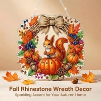 Décoration suspendue DIY pour la fête de Thanksgiving : Couronne d'écureuil en peinture diamant avec strass de forme spéciale pour l'artisanat artistique