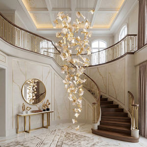 Lustre en verre de luxe, style artistique nordique, pour escalier, hall d'entrée, lampe LED en métal et verre design, projecteur de pétales glacés - Product Image 2