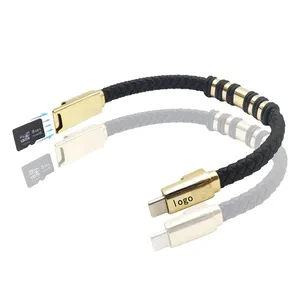 Cable de carga USB A USB C tipo c, 8 pines, Cable de carga de muñeca, lector de tarjetas TF, pulsera de cuero, línea de datos