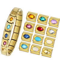 Pulsera cristiana unisex de acero inoxidable 304 chapado en platino con dijes italianos de piedra de nacimiento personalizados al por mayor para 1-12 meses, de 9 mm
