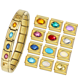Pulsera cristiana unisex de acero inoxidable 304 chapado en platino con dijes italianos de piedra de nacimiento personalizados al por mayor para 1-12 meses, de 9 mm - Product Image 1