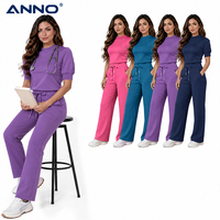 Ensemble de blouses médicales ANNO à col montant et pantalon droit, inspiré du yoga, en tissu extensible premium 4 directions, uniformes de spa médical, vente en gros