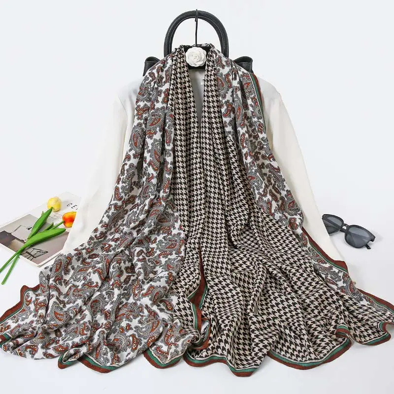 新着ビーチラップ人気の長い幾何学模様ヒジャーブファッションイスラム教徒の女性の花プリントコットンビスコーススカーフ & アンプショール