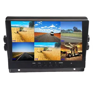 AHD1080p Monitor Mobil Warna LCD 9 Inci, Layar Penuh 2ch 4ch 3CH 5ch 6ch Mode Split, Monitor Mobil dengan Rekaman Putaran Pelindung Matahari untuk Truk Bus 24V