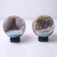 Vente en gros de boule de cristal druzy, agate aura d'ange, géode sphérique, FengShui, image d'amour, art de collection, artisanat en cristal