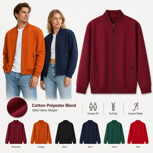 Custom Logo Unisex Zip-Up Bomber Jacket <b>Stand</b> Collar Performance Casual Team Wear Wholesale S-4XL Burgundy <b>Night</b> Blue - Product Image 1