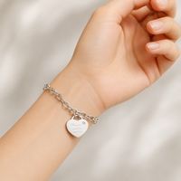 Pulsera de Cadena Rolo con Dije de Corazón de Acero Inoxidable y Zirconia, Estilo Personalizado