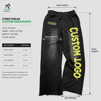 Pantalon de survêtement large personnalisé RAMAX 100 % coton, logo chenille délavé vintage, joggers usés, streetwear, vente en gros OEM