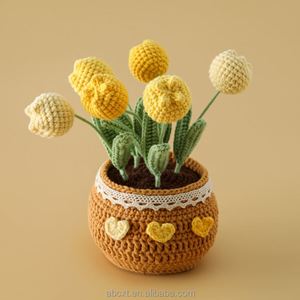 Handmade Knitted Artificial Crochet Tulip Flower Pot Plant Home Decoration for <b>Graduation</b> and Halloween - Product Image 5
