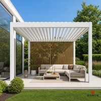 Pergola à lames orientables en aluminium MEXIN avec bande LED, capteur de pluie et télécommande pour terrasse, patio, jardin, hôtel