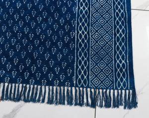 Tapis Kilim en coton indigo bleu tissé à la main, tapis de style bohème fait main, tapis de sol, décoration intérieure - Product Image 6
