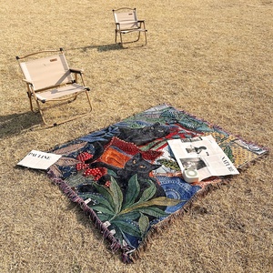 Moq 1 cái bán buôn tùy chỉnh thiết kế động vật patten Jacquard Warp sofa Cắm Trại Dã ngoại chăn với nghệ thuật dệt tấm thảm chăn - Product Image 3