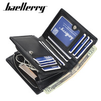 Dompet Kulit Pria PU, Dompet Lipat Dua Baellerry, Dompet Koin, Tempat Kartu Kecil, Dompet Kulit untuk Kartu Identitas Pria