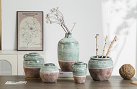 Nouveautés 2026 Vases de sol en céramique verte faits à la main, pots à gingembre rustiques en porcelaine pour la décoration intérieure et les solutions de rangement