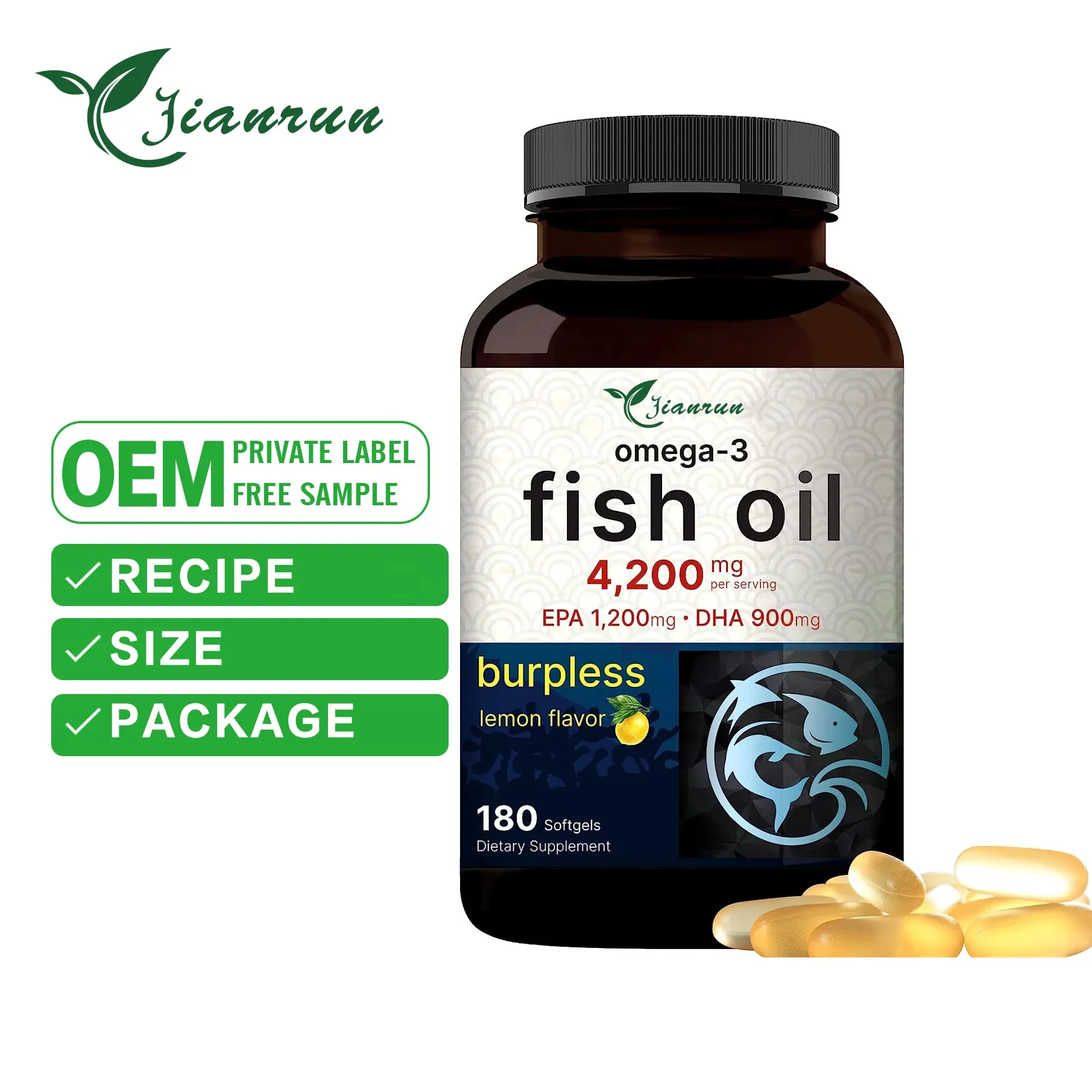 Omega 3 Fish Oil 4200mg 180 Softgels Highly Purified EPA DHA Lemon Flavored Premium Fish Oil Capsules