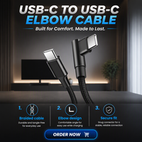 Câble de charge rapide USB Type C vers Type C tressé à angle droit 90 degrés en forme de L 60W 3A PD pour téléphone portable