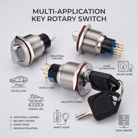 Interrupteur sélecteur à clé 2 ou 3 positions, étanche IP65, en acier inoxydable, bouton-poussoir rotatif momentané 12mm 16mm 19mm 22mm