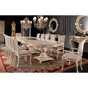 Mesa de jantar longa de madeira de estilo clássico de luxo, mesa de jantar personalizada