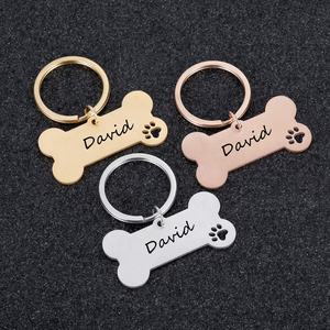 Logo en forme d'os en acier inoxydable personnalisé Nom <span class=keywords><strong>Tel</strong></span> Pet Chien Chat Étiquettes d'identification Pendentif Porte-clés Accessoires pour animaux de compagnie - Product Image 5
