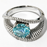 Bague de fiançailles de luxe en argent sterling 925, pavé double couche, avec pierre précieuse aigue-marine bleue taille glace pilée, plaqué rhodium YAG
