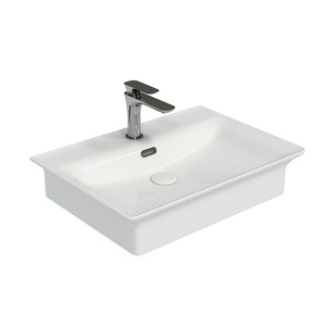 Nouveauté : Lavabo de comptoir en céramique blanche au design unique, fourni directement par l'usine, pour salle de bain d'hôtel - Product Image 1