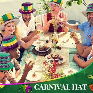 16개 세트 마디그라 축제용 아코디언 파티 모자, 퍼플 그린 옐로우 색상 마분지 접이식 종이 탑 햇 - Product Image 4